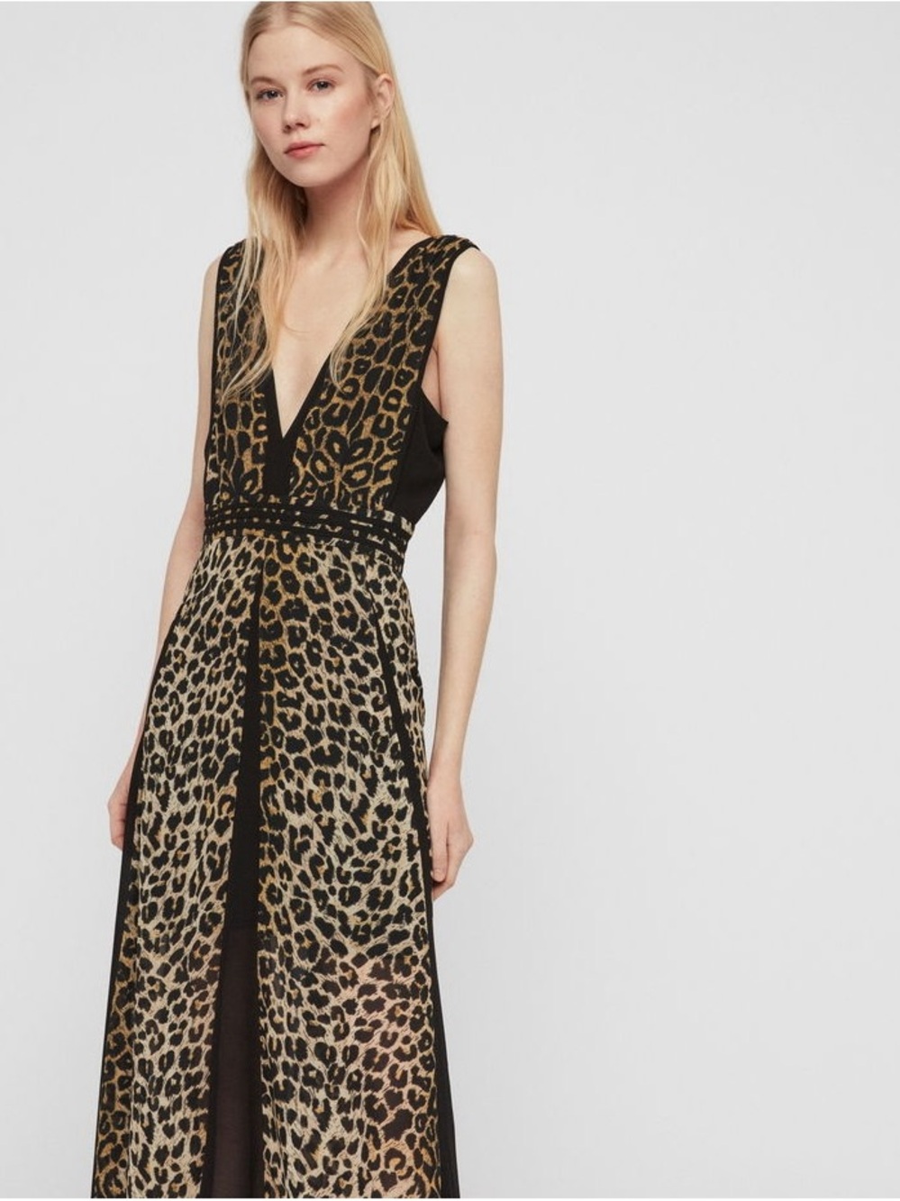 All-Saints Leopard Print V‑Neck Maxi Dress in Animal Print - Picture 4 of 8